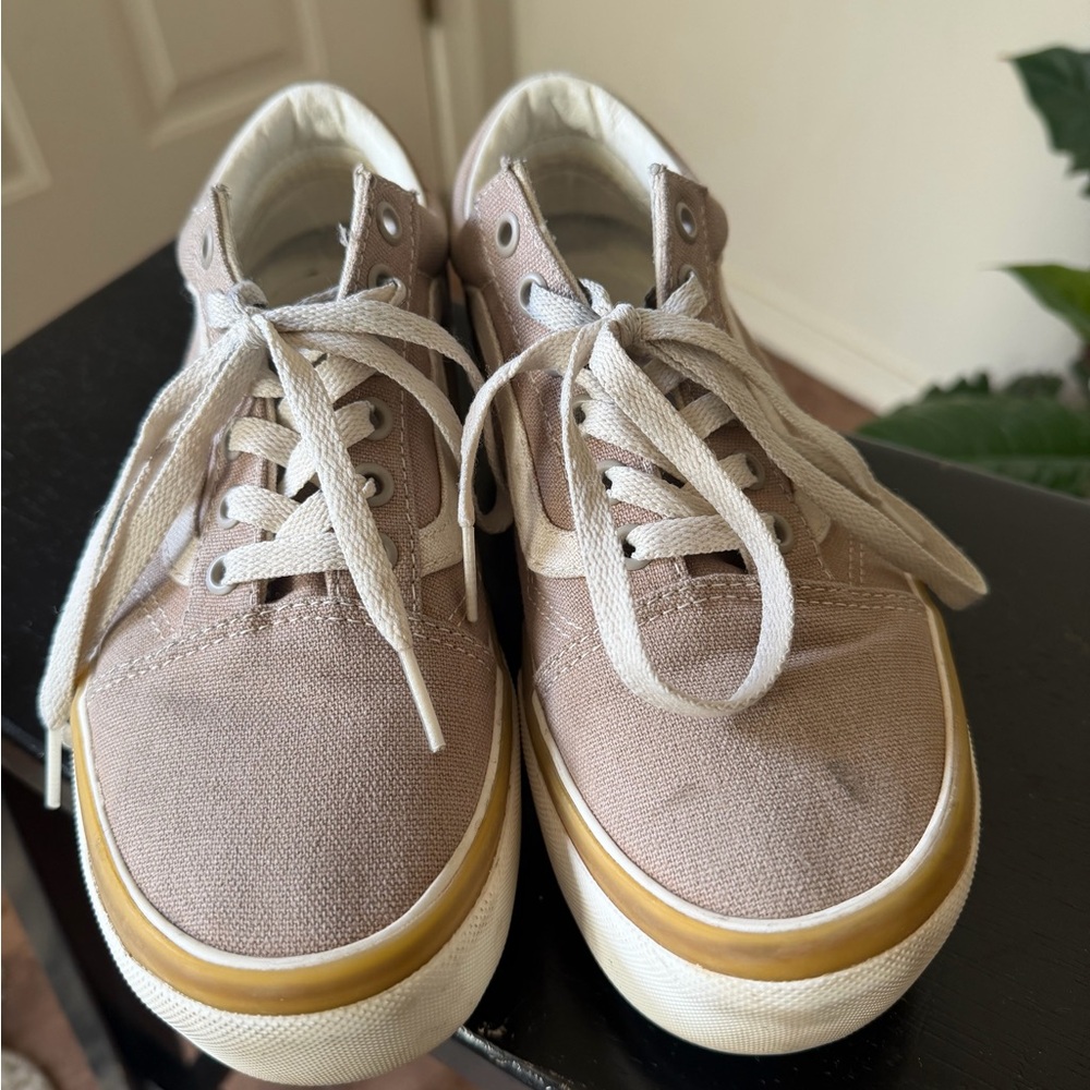 Vans Women's Platform Sneakers - Beige and White - Picture 2 of 4
